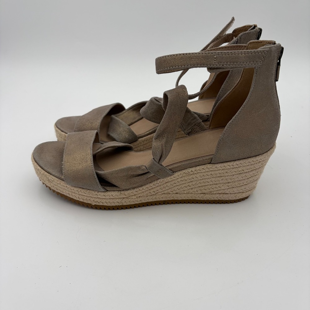 Eileen Fisher Wisp Espadrille Sandal Wedge Pewter Nubuck Leather Comfy Size 11